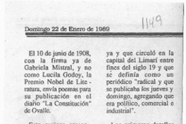 Profesor descubre poemas de Gabriela en diario ovallino  [artículo] Yair Carvajal.