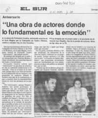 "Una Obra de actores donde lo fundamental es la emoción"  [artículo].