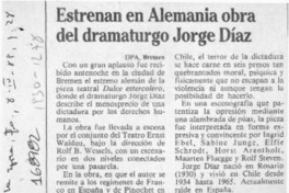 Estrenan en Alemania obra del dramaturgo Jorge Díaz  [artículo].