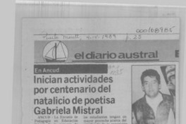 Inician actividades por centenario del natalicio de poetisa Gabriela Mistral
