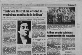"Gabriela Mistral me enseñó el verdadero sentido de la belleza"  [artículo].