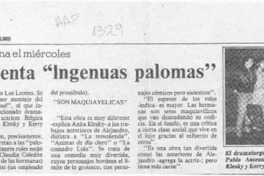 Sieveking presenta "Ingenuas palomas"  [artículo].