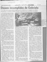 Deseos incumplidos de Gabriela  [artículo] Samuel Valenzuela Y.