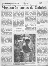Mostrarán cartas de Gabriela  [artículo] Mario Aravena M.