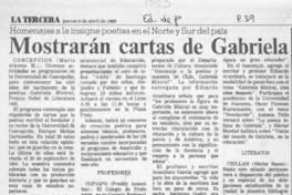 Mostrarán cartas de Gabriela  [artículo] Mario Aravena M.