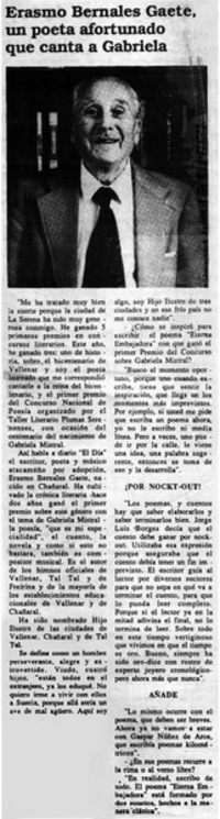 Erasmo Bernales Gaete, un poeta afortunado que canta a Gabriela