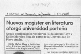 Nuevos magister en literatura otorgó universidad porteña  [artículo].