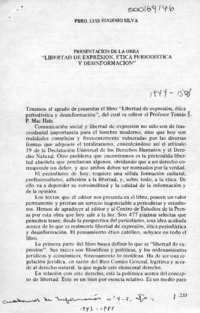 Presentación de la obra "Libertad de expresión, ética periodística y desinformación"  [artículo] Luis Eugenio Silva.