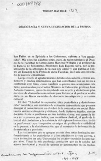 Democracia y nueva legislación de la prensa  [artículo] Tomás P. Mac Hale.