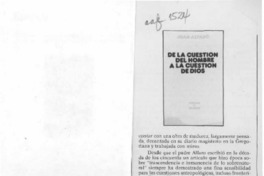 "De la cuestión del hombre a la cuestión de Dios"