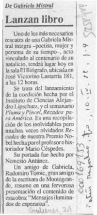 Lanzan libro  [artículo].