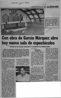 Con obra de García Márquez abre hoy nueva sala de espectáculos