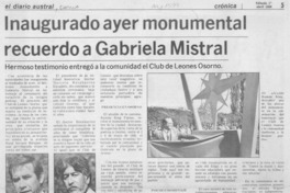 Inaugurado ayer monumental recuerdo de Gabriela Mistral