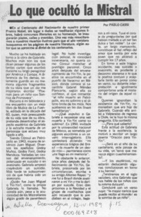 Lo que ocultó la Mistral  [artículo] Pablo Cassi.