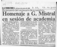 Homenaje a G. Mistral en sesión de Academia  [artículo] Rubén Aguilera.