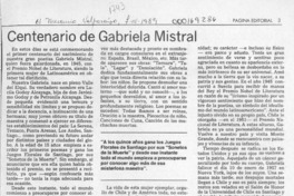 Centenario de Gabriela Mistral  [artículo] José Antonio Crespo Ganuza.