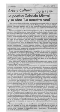La poetisa Gabriela Mistral y su obra "La maestra rural"  [artículo] María Eliana Bustamante.