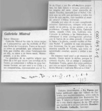 Gabriela Mistral  [artículo] Humberto Petridis Gallardo.