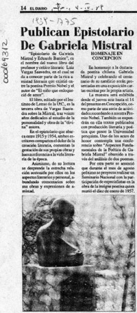 Publican epistolario de Gabriela Mistral  [artículo].