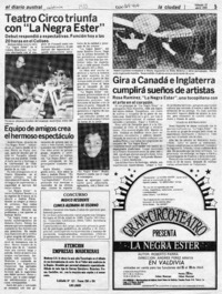 Teatro circo triunfa con "La Negra Ester"  [artículo].