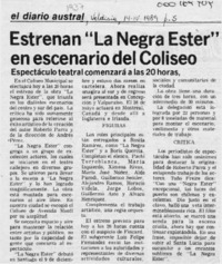 Estrenan "La Negra Ester" en escenario del Coliseo  [artículo].