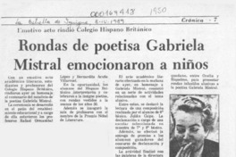 Rondas de poetisa Gabriela Mistral emocionaron a niños  [artículo].