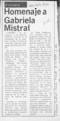 Homenaje a Gabriela Mistral  [artículo].