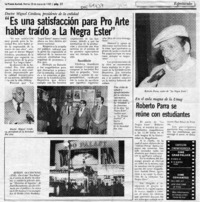 "Es una satisfacción para Pro Arte haber traído a La Negra Ester"  [artículo].