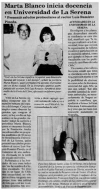 Marta Blanco inicia docencia en Universidad de La Serena