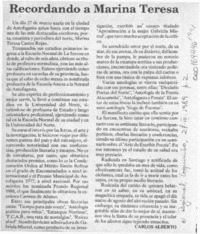 Recordando a Marina Teresa  [artículo] Carlos Alberto.