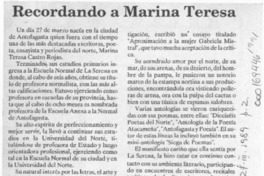 Recordando a Marina Teresa  [artículo] Carlos Alberto.