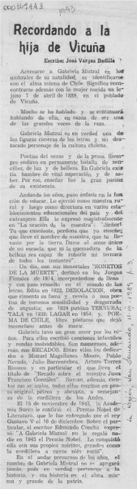 Recordando a la hija de Vicuña