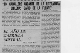 "Un caballero andante en la literatura chilena", Darío de la Fuente  [artículo] Miguel Angel Díaz A.