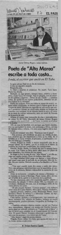 Poeta de "Alta Marea" escribe a toda costa --