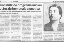 Con nutrido programa inician actos de homenaje a poetisa  [artículo].