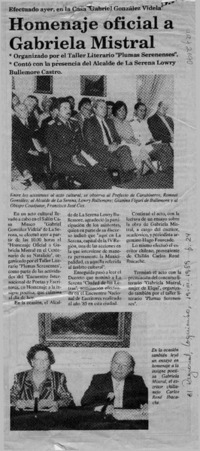 Homenaje oficial a Gabriela Mistral