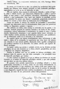 Vilches, Liliana, "La evaluación psicológica del niño"  [artículo] Patricia Eissmann.