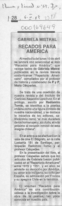 Recados para América  [artículo].