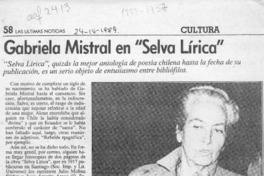Gabriela Mistral en "Selva lírica"  [artículo] Antonio Pérez.