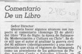 Comentario de un libro  [artículo] Bernardo Subercaseaux S.