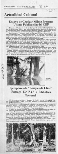 Ejemplares de "Bosques de Chile" entregó UNISYS a Biblioteca Nacional  [artículo].