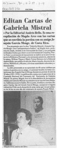 Editan cartas de Gabriela Mistral  [artículo].