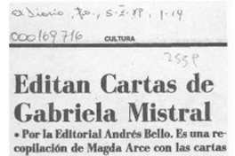 Editan cartas de Gabriela Mistral  [artículo].