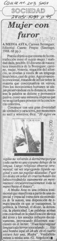 Mujer con furor  [artículo] G. Angelcos.