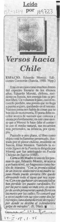 Versos hacia Chile  [artículo] E. Díaz.