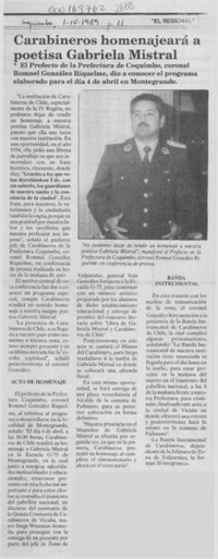 Carabineros homenajeará a poetisa Gabriela Mistral