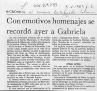 Con emotivos homenajes se recordó ayer a Gabriela  [artículo].