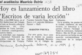 Hoy es lanzamiento del libro "Escritos de varia lección"  [artículo].