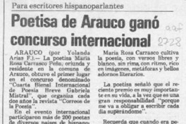 Poetisa de Arauco ganó concurso internacional  [artículo] Yolanda Arias F.