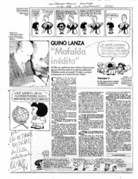 Quino lanza "Mafalda inédita"  [artículo] Francisco Conejera.